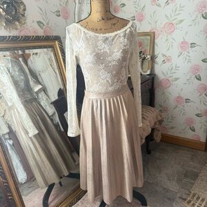 Shimmery Taupe Midi Accordion Skirt